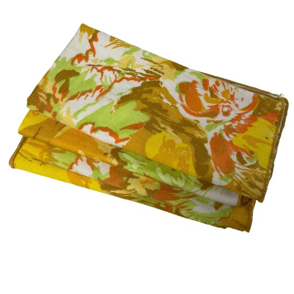 Set of 4 Cloth Napkins Retro Mid Century Modern MCM Mustard Florals Square u - Picture 7 of 8